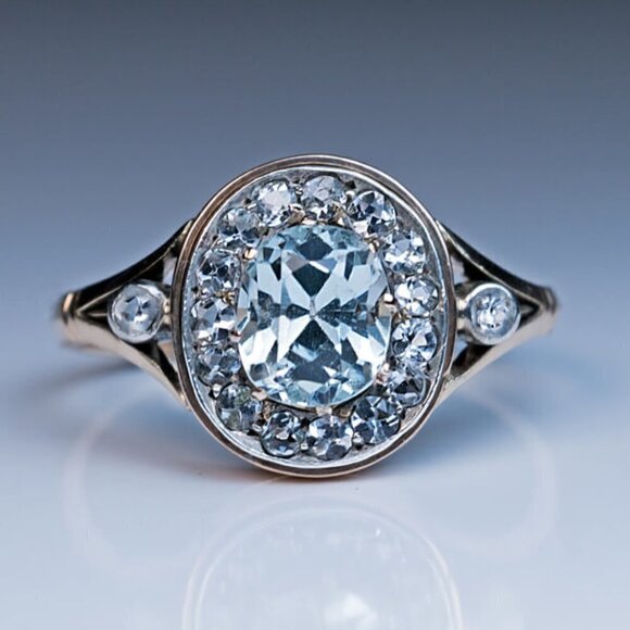 🍁 Refine Oval Pure Blue Zircon Silver Elegant Rings for Women, PD674 - Picture 1 of 4